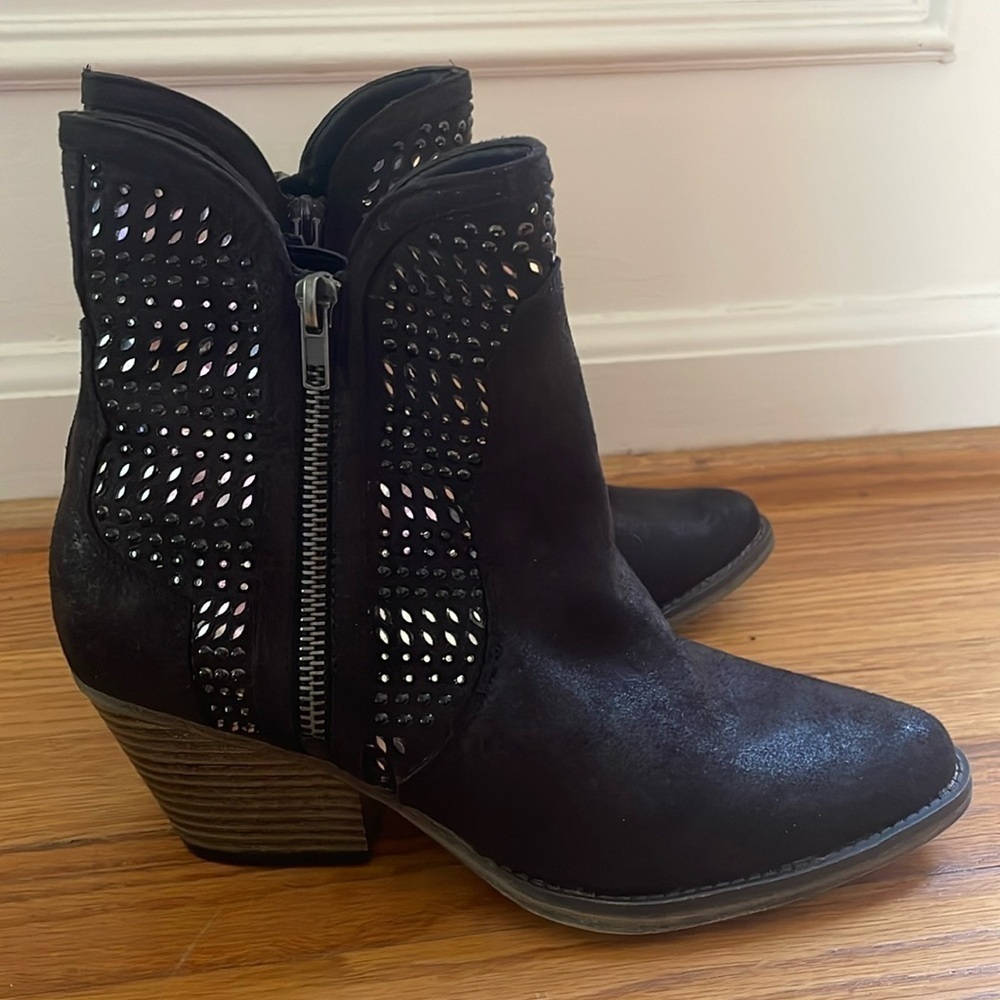 Mia Black Western Cowboy Boot Silver Mirror Cutout Detail Zippers Women 7
